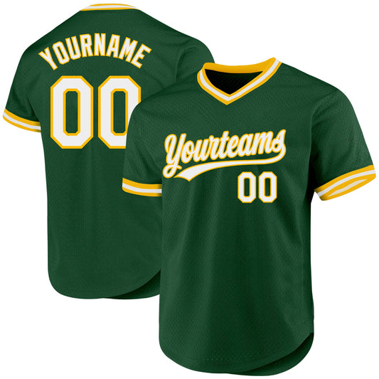 Custom Green White-Gold Authentic Throwback Baseball Jersey - Main View