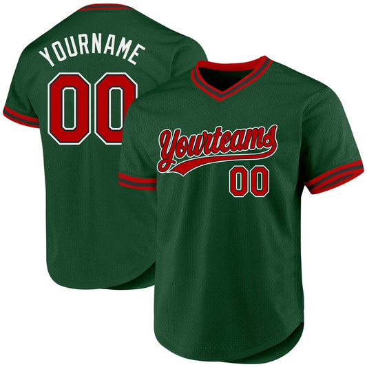 Custom Green Red-Black Authentic Throwback Baseball Jersey - Main View