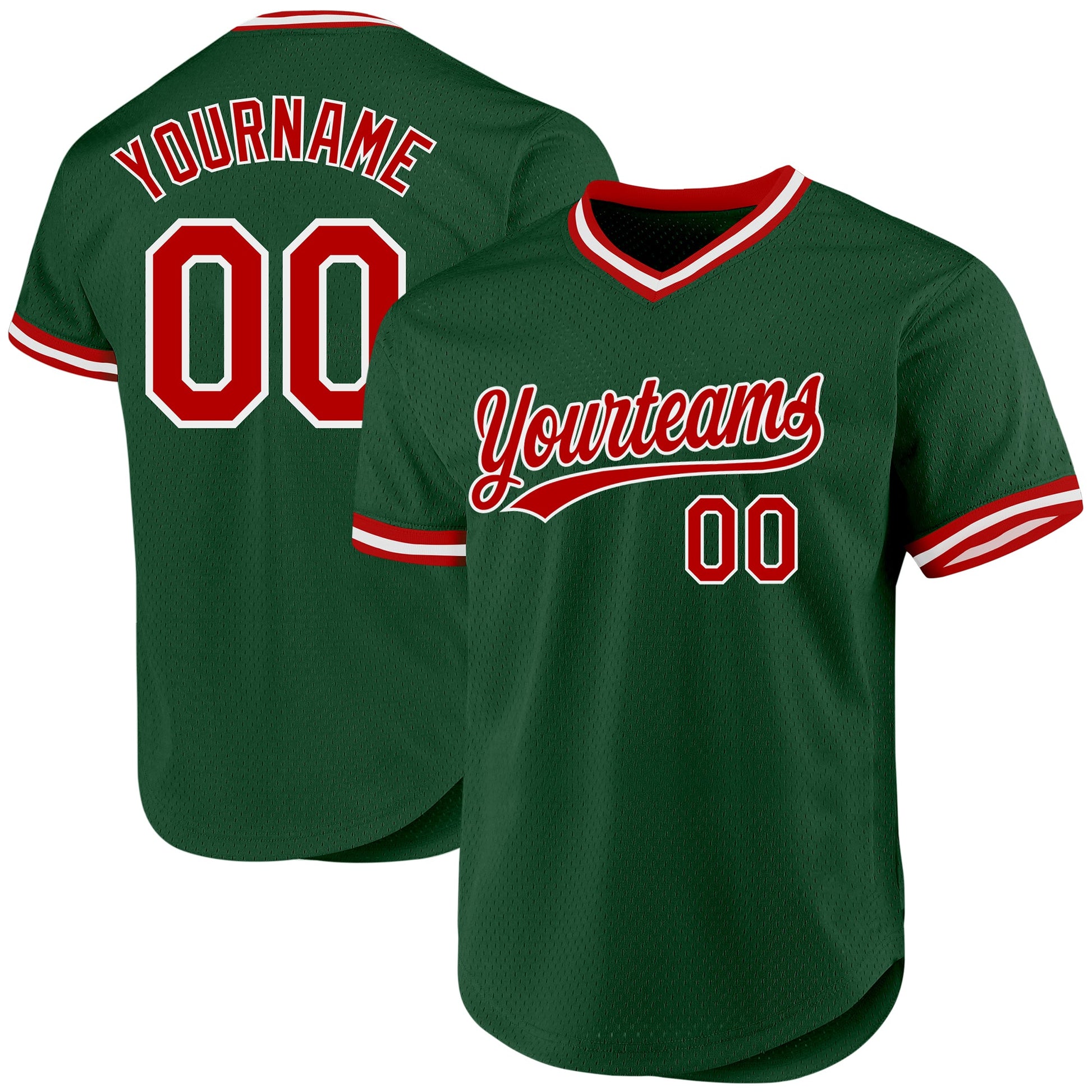 Custom Green Red-White Authentic Throwback Baseball Jersey - Main View