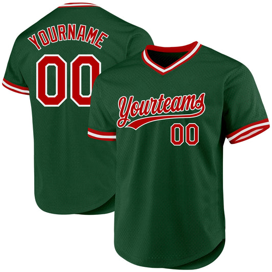 Custom Green Red-White Authentic Throwback Baseball Jersey - Main View