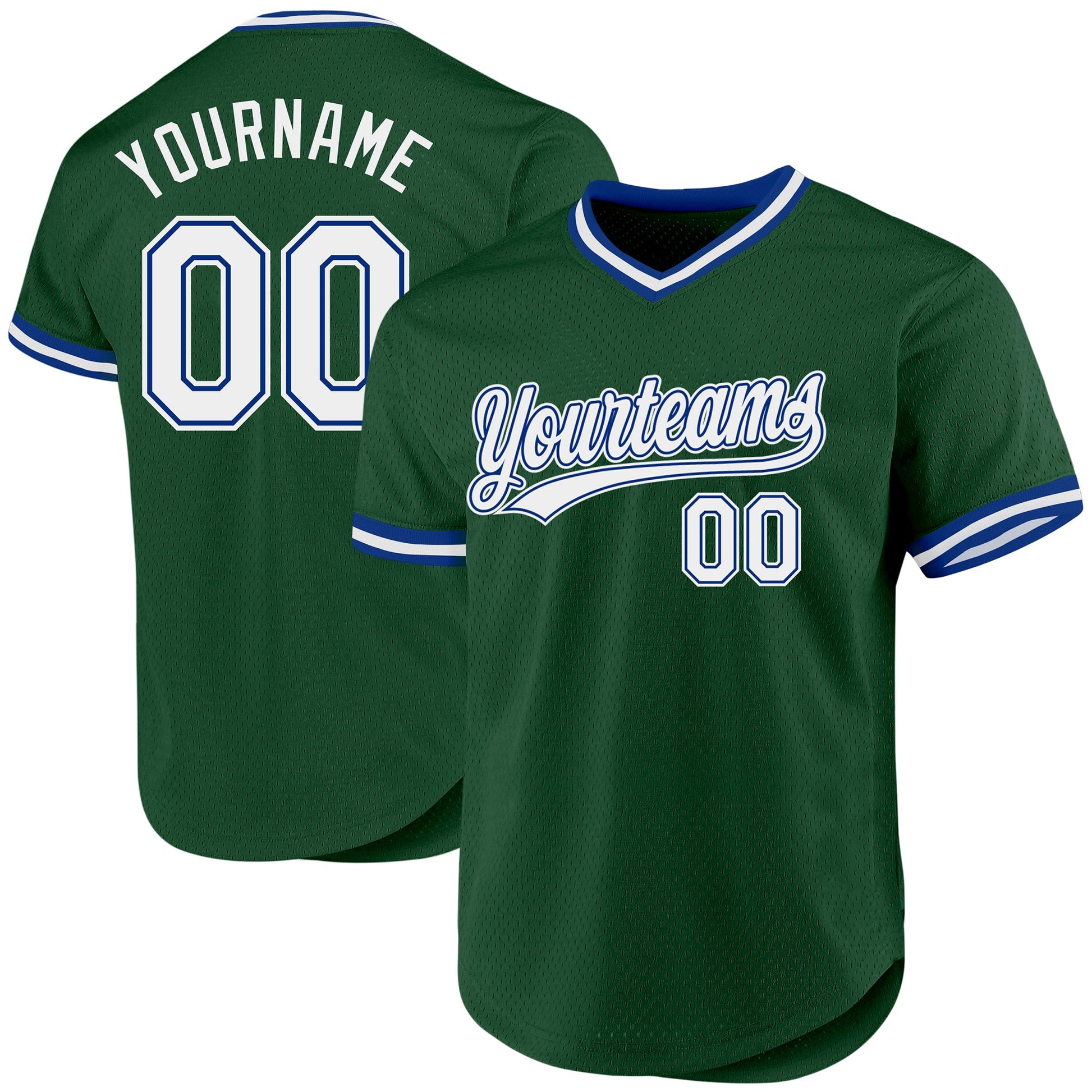 Custom Green White-Royal Authentic Throwback Baseball Jersey - Main View
