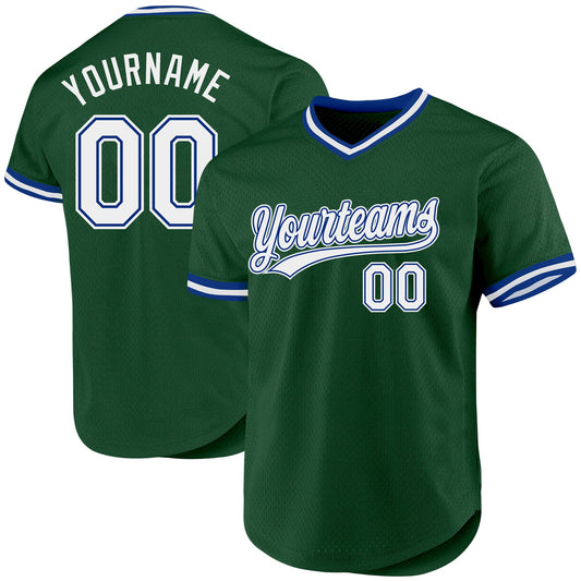 Custom Green White-Royal Authentic Throwback Baseball Jersey - Main View