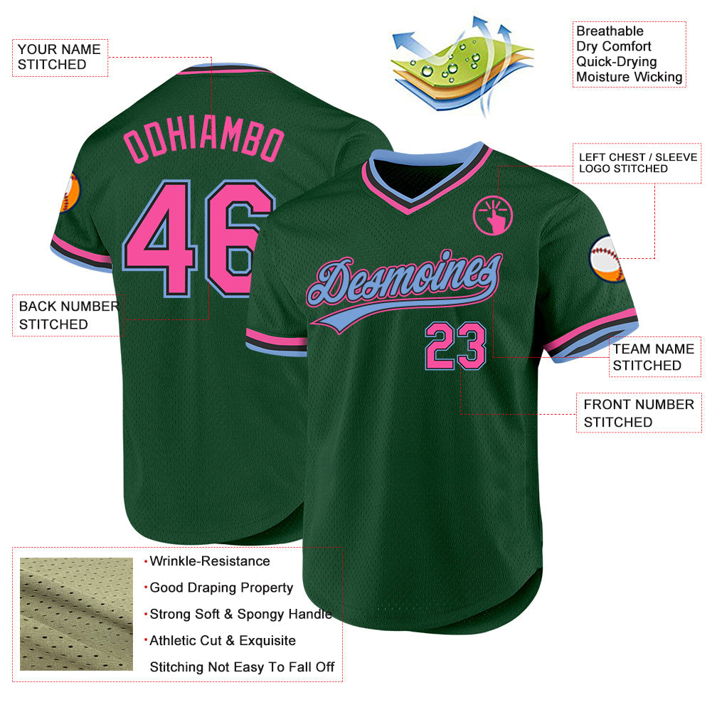 Custom Green Pink Black-Light Blue Authentic Throwback Baseball Jersey view 3