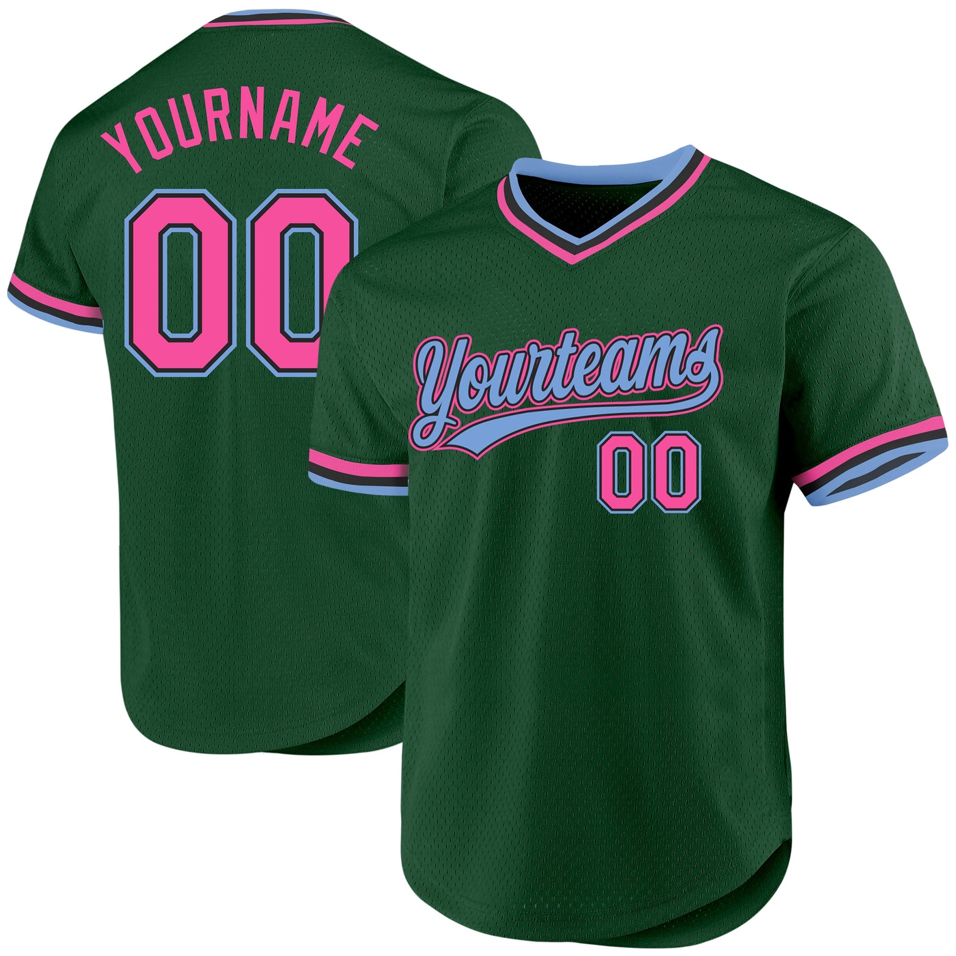 Custom Green Pink Black-Light Blue Authentic Throwback Baseball Jersey - Main View