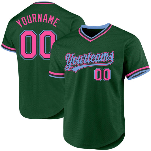 Custom Green Pink Black-Light Blue Authentic Throwback Baseball Jersey - Main View