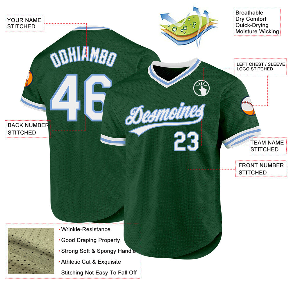 Custom Green White-Light Blue Authentic Throwback Baseball Jersey view 3