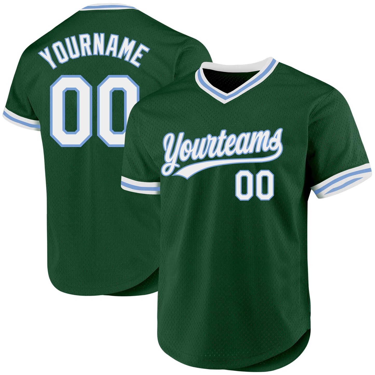 Custom Green White-Light Blue Authentic Throwback Baseball Jersey - Main View