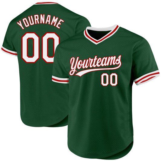 Custom Green White-Red Authentic Throwback Baseball Jersey - Main View