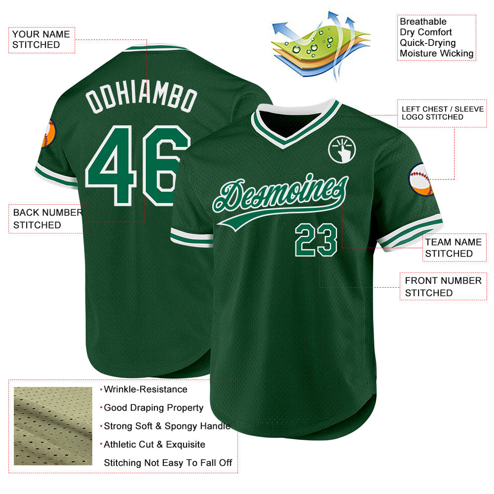Custom Green Kelly Green-White Authentic Throwback Baseball Jersey view 3