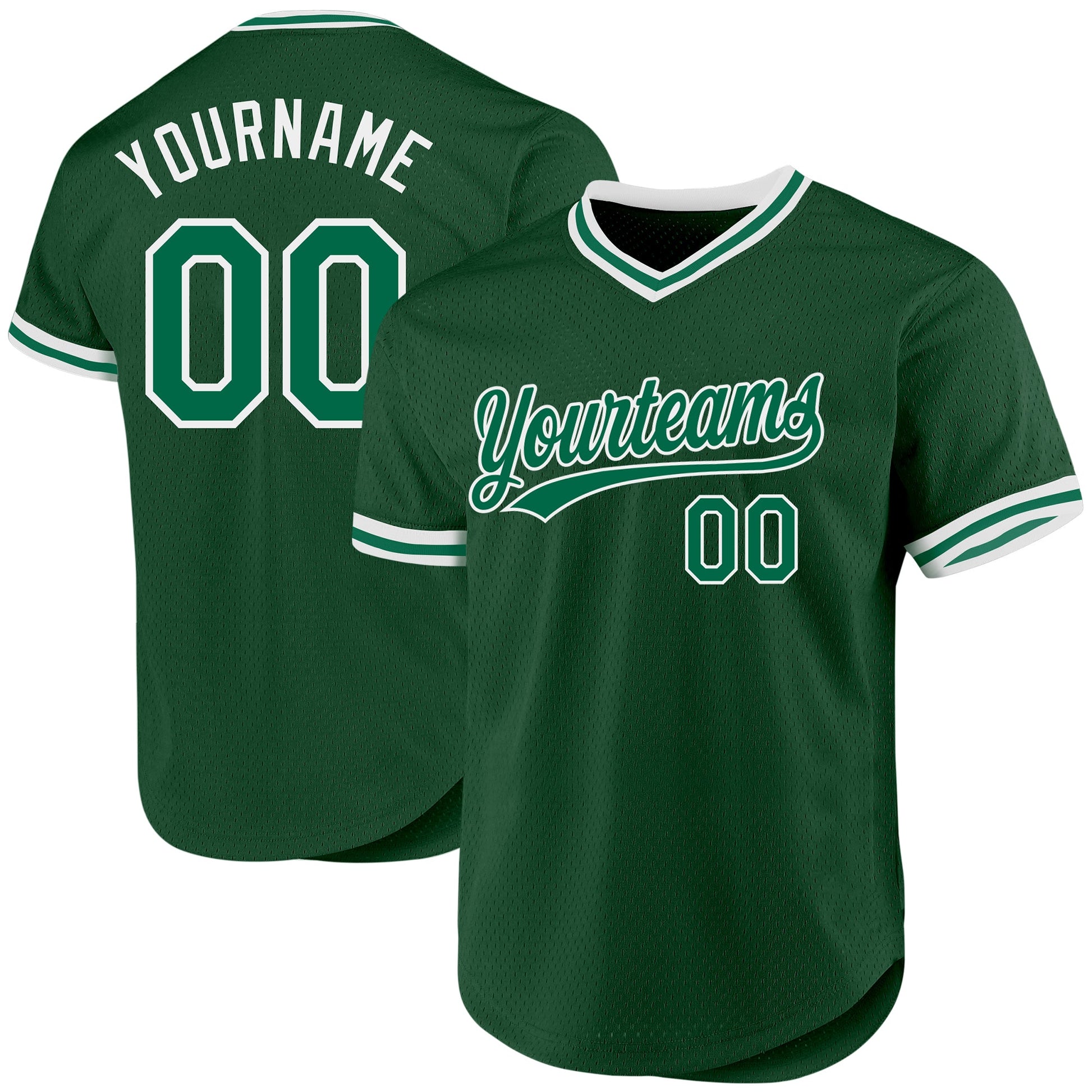 Custom Green Kelly Green-White Authentic Throwback Baseball Jersey - Main View