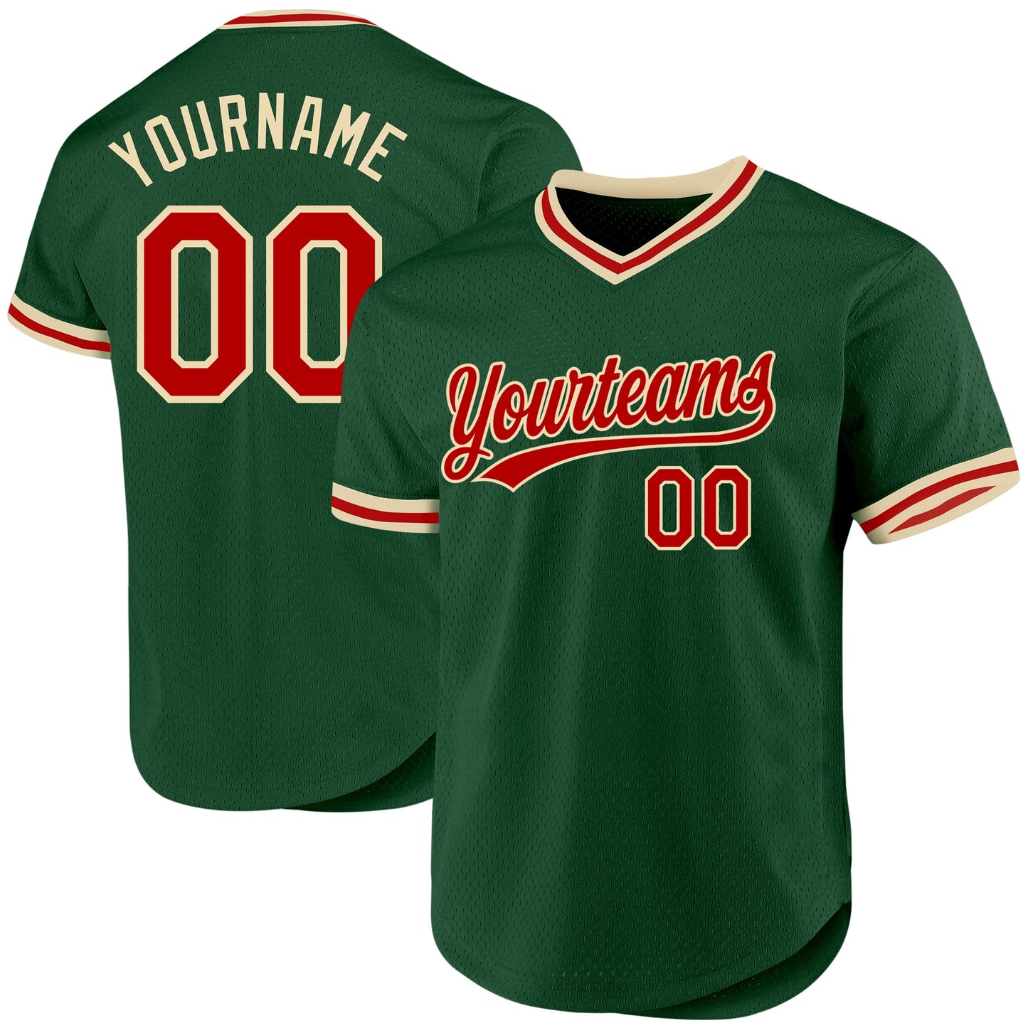 Custom Green Red-Cream Authentic Throwback Baseball Jersey - Main View