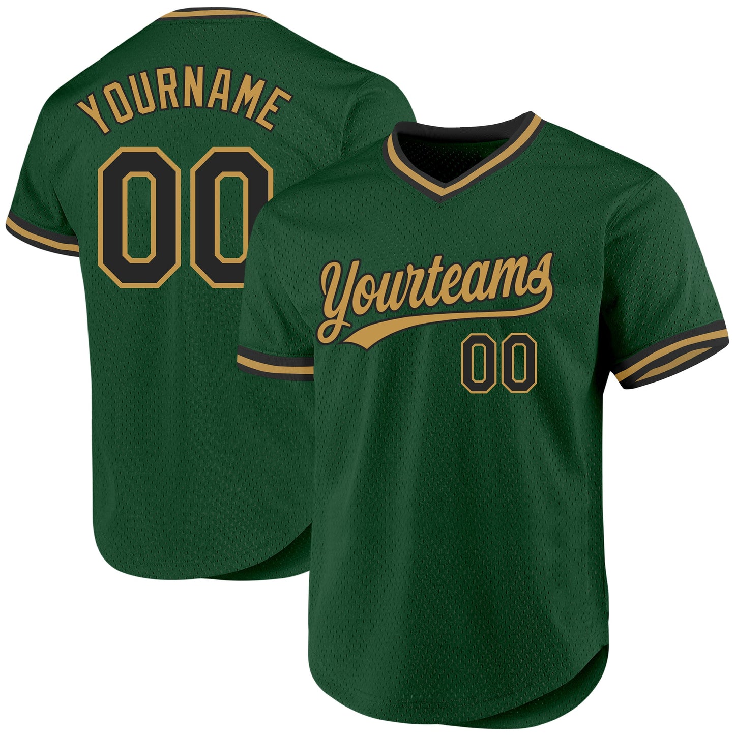 Custom Green Black-Old Gold Authentic Throwback Baseball Jersey - Main View