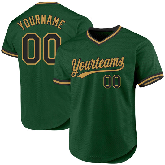 Custom Green Black-Old Gold Authentic Throwback Baseball Jersey - Main View