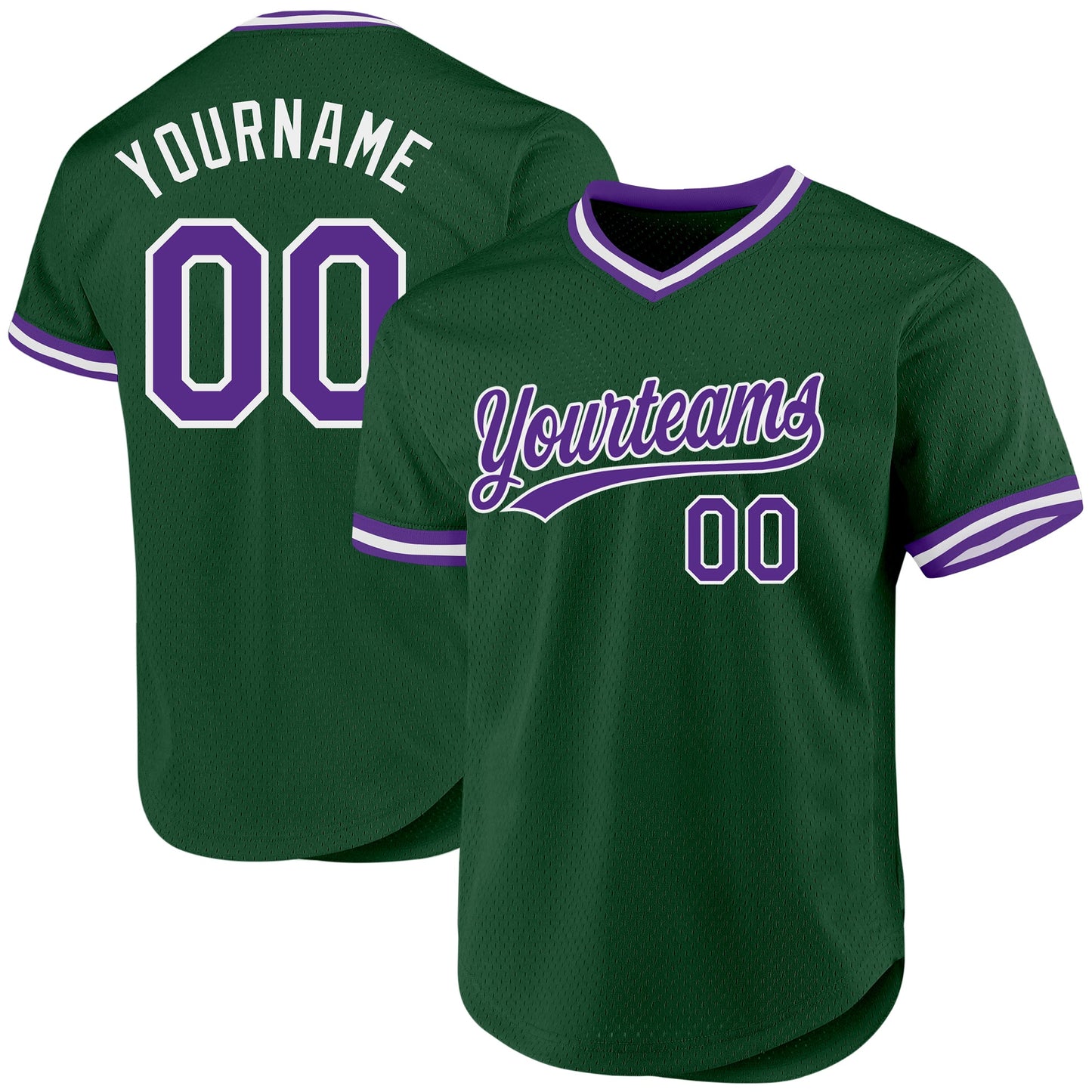 Custom Green Purple-White Authentic Throwback Baseball Jersey - Main View