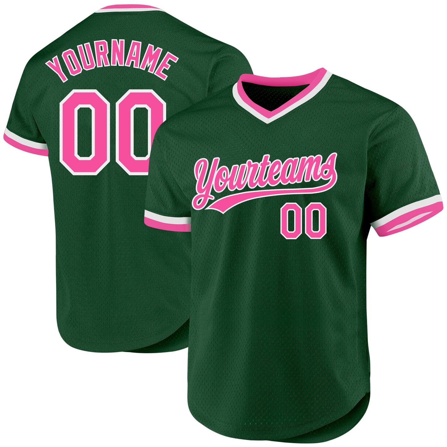 Custom Green Pink-White Authentic Throwback Baseball Jersey - Main View