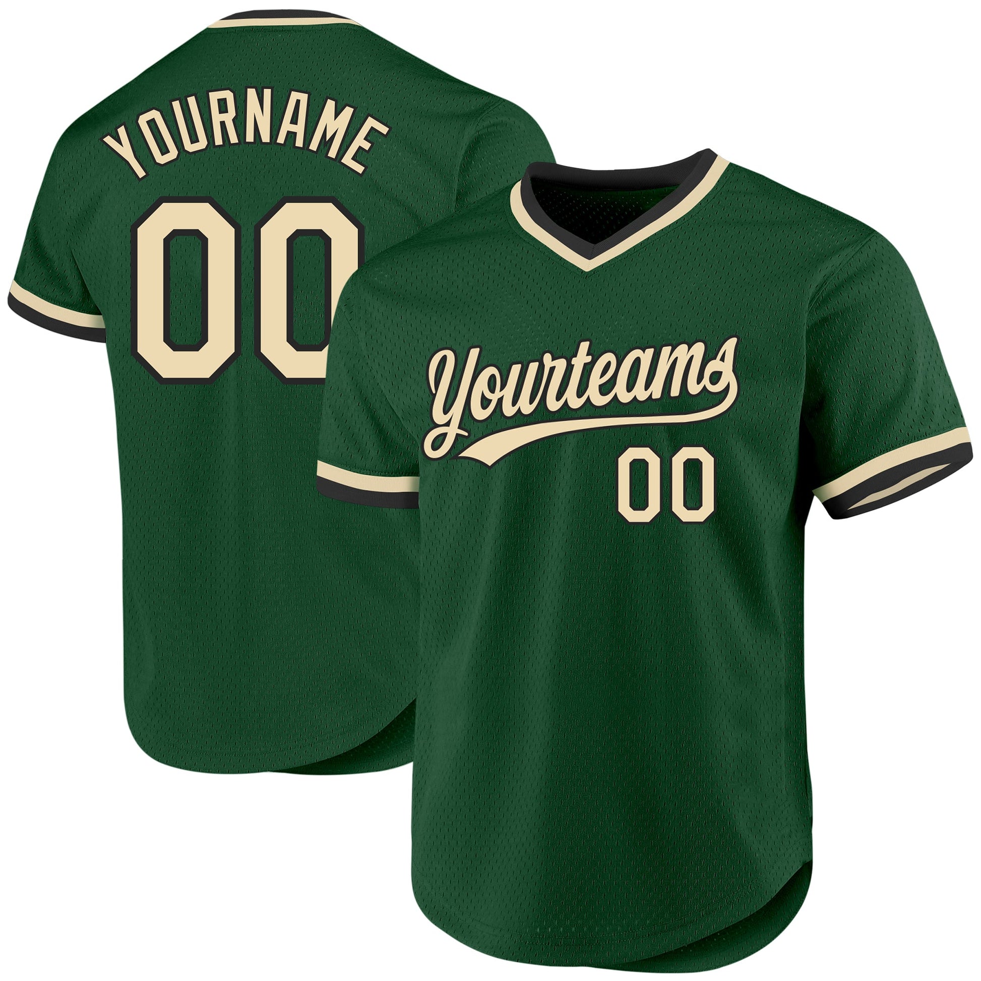 Custom Green Cream-Black Authentic Throwback Baseball Jersey - Main View