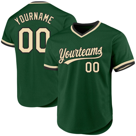 Custom Green Cream-Black Authentic Throwback Baseball Jersey - Main View
