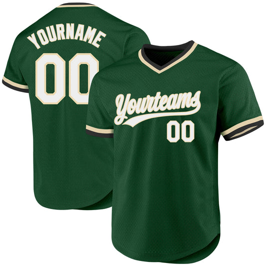 Custom Green White-Cream Authentic Throwback Baseball Jersey - Main View