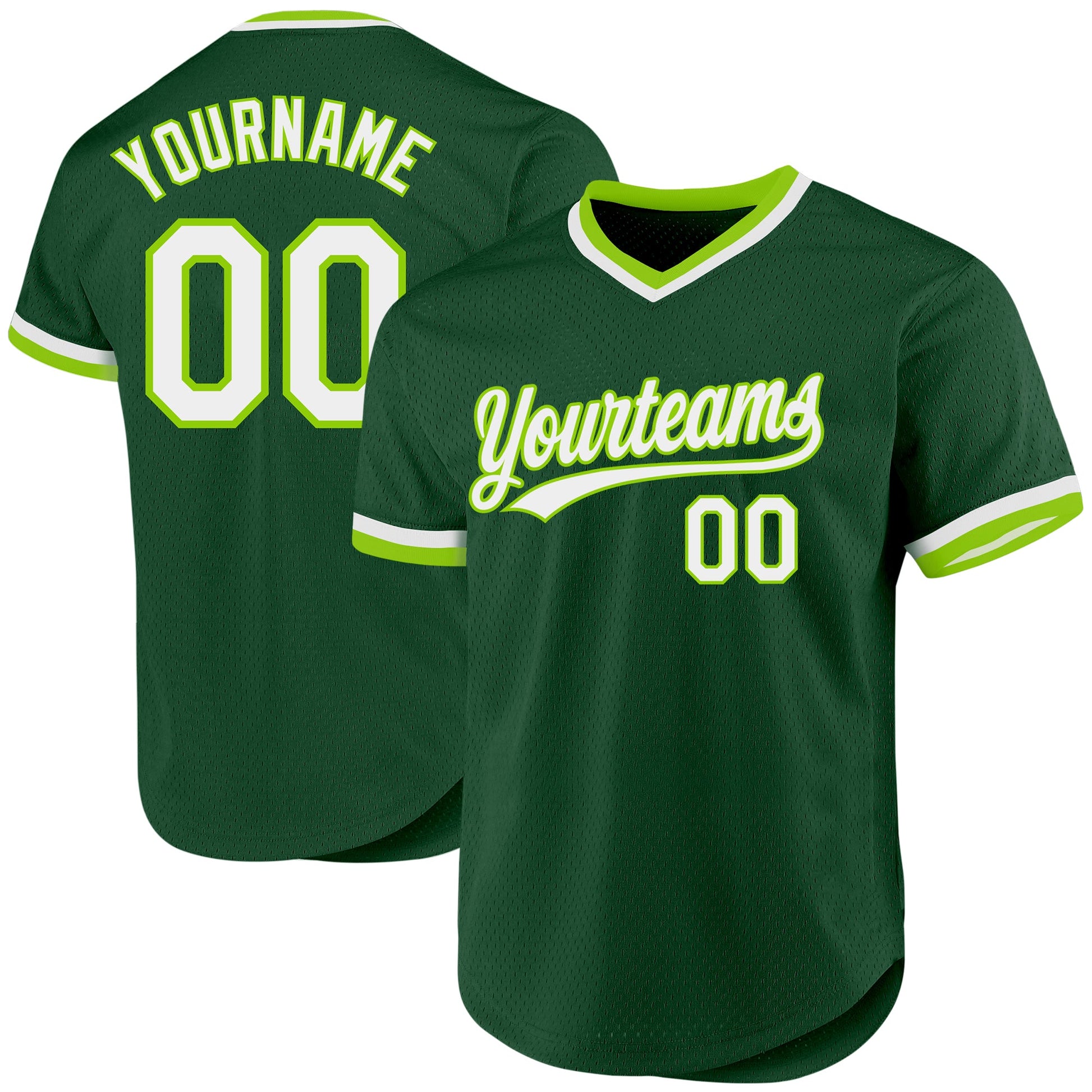 Custom Green White-Neon Green Authentic Throwback Baseball Jersey - Main View