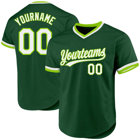Custom Green White-Neon Green Authentic Throwback Baseball Jersey - Main View