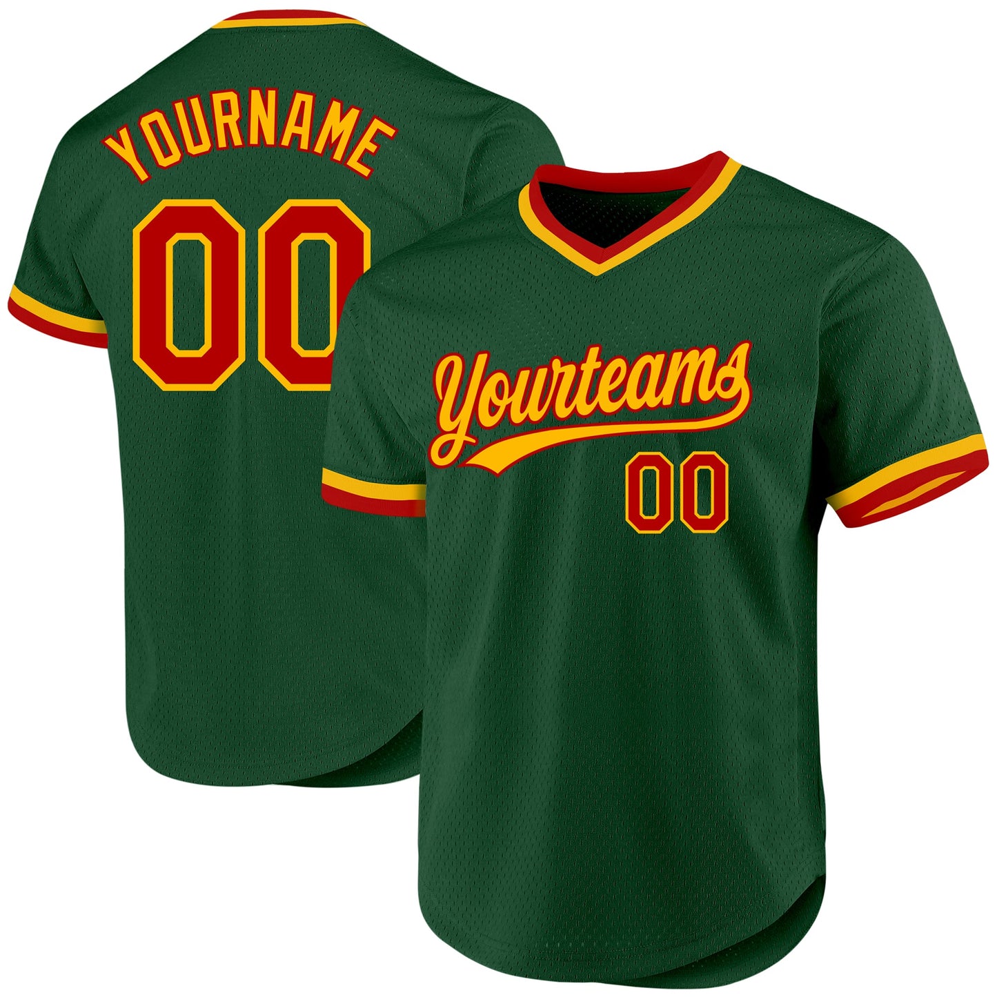 Custom Green Red-Gold Authentic Throwback Baseball Jersey - Main View