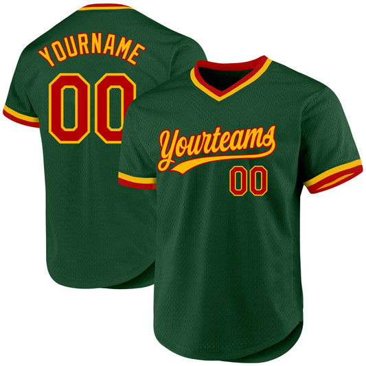 Custom Green Red-Gold Authentic Throwback Baseball Jersey - Main View