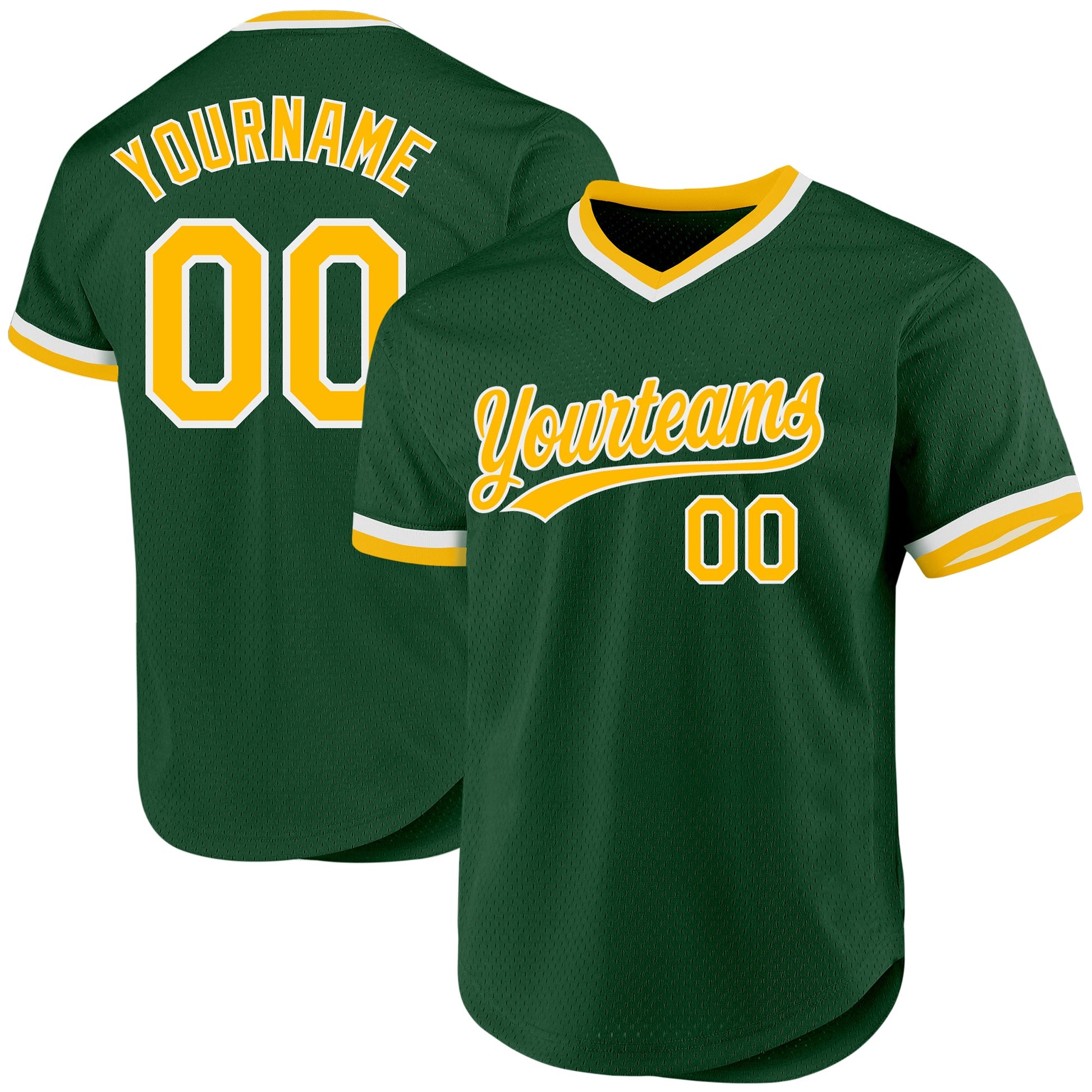Custom Green Gold-White Authentic Throwback Baseball Jersey - Main View