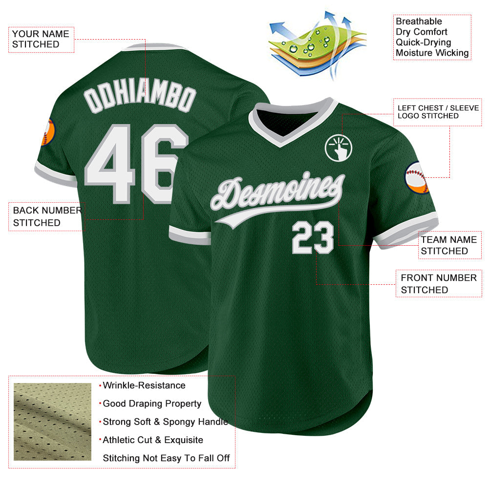 Custom Green White-Gray Authentic Throwback Baseball Jersey view 3