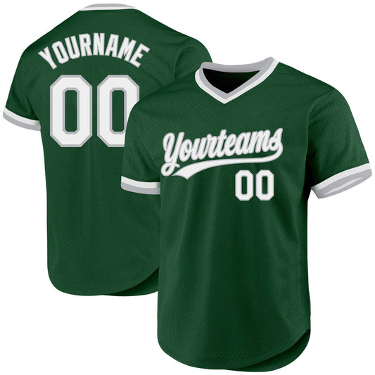 Custom Green White-Gray Authentic Throwback Baseball Jersey - Main View