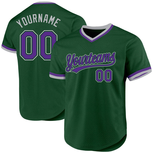 Custom Green Purple-Gray Authentic Throwback Baseball Jersey - Main View