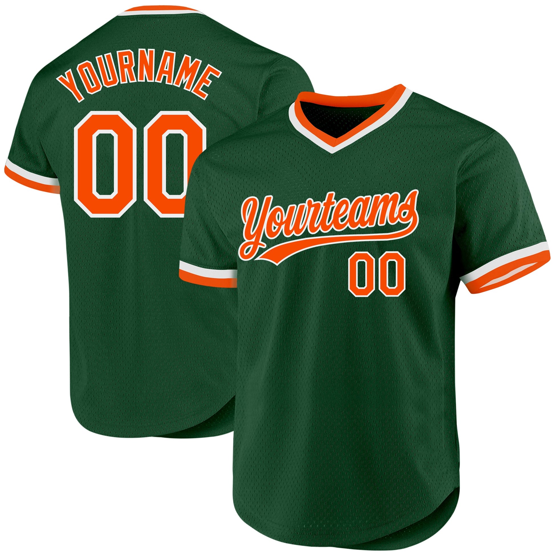 Custom Green Orange-White Authentic Throwback Baseball Jersey - Main View