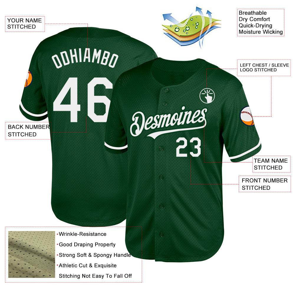 Custom Green White Mesh Authentic Throwback Baseball Jersey view 3
