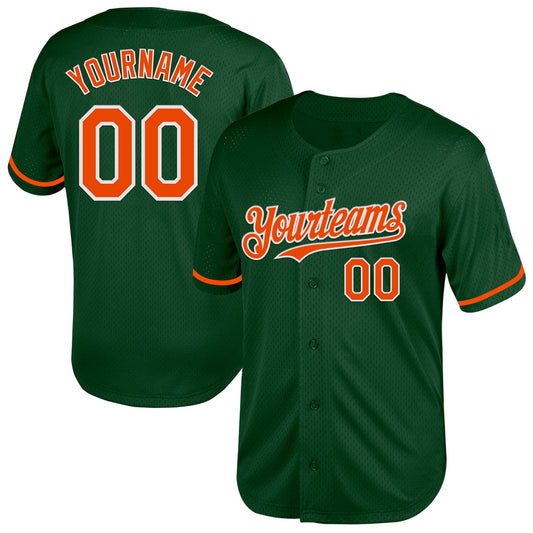 Custom Green Orange-White Mesh Authentic Throwback Baseball Jersey - Main View