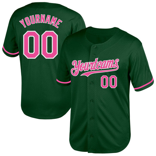 Custom Green Pink-White Mesh Authentic Throwback Baseball Jersey - Main View