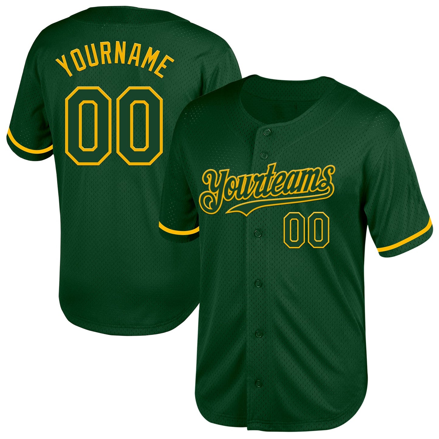 Custom Green Gold Mesh Authentic Throwback Baseball Jersey - Main View