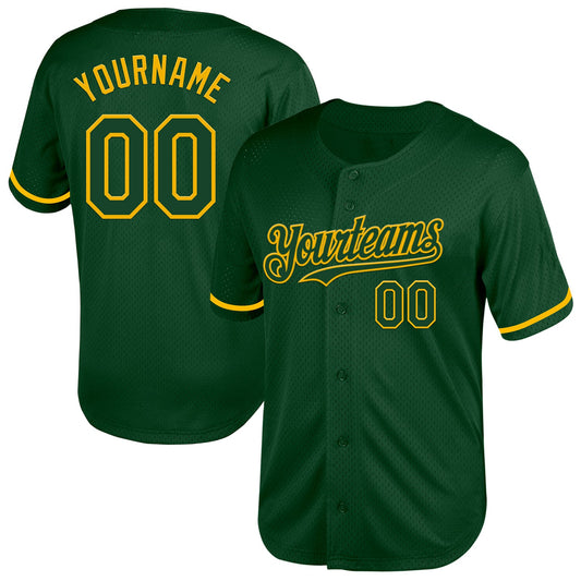 Custom Green Gold Mesh Authentic Throwback Baseball Jersey - Main View