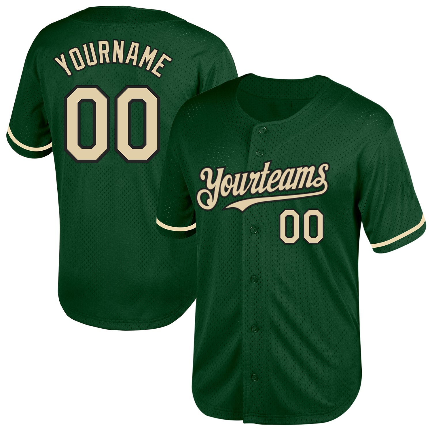 Custom Green Cream-Black Mesh Authentic Throwback Baseball Jersey - Main View