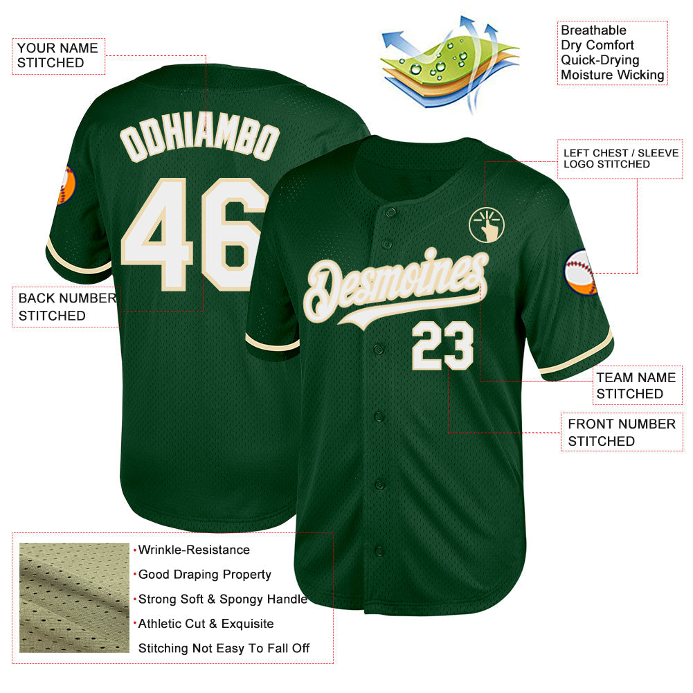 Custom Green White-Cream Mesh Authentic Throwback Baseball Jersey view 3