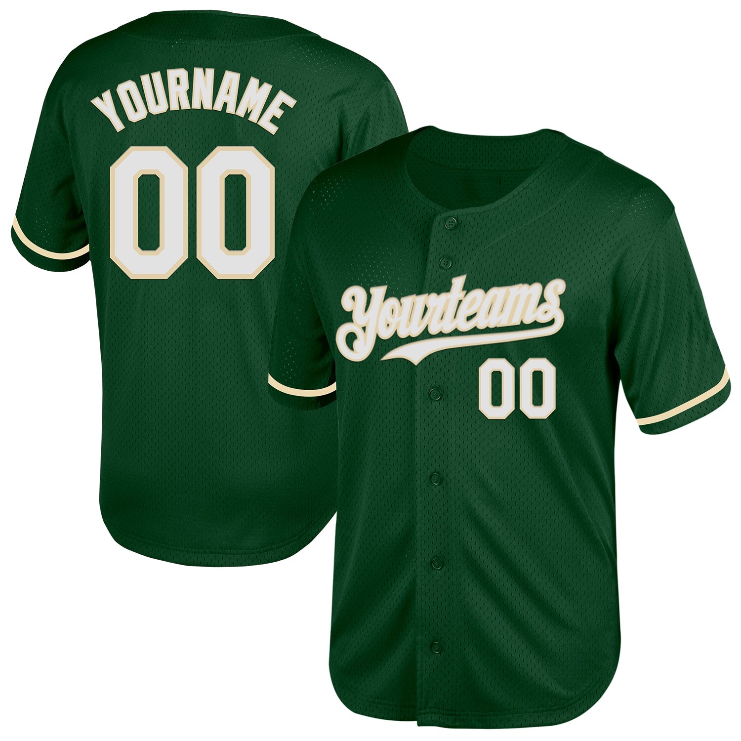 Custom Green White-Cream Mesh Authentic Throwback Baseball Jersey - Main View