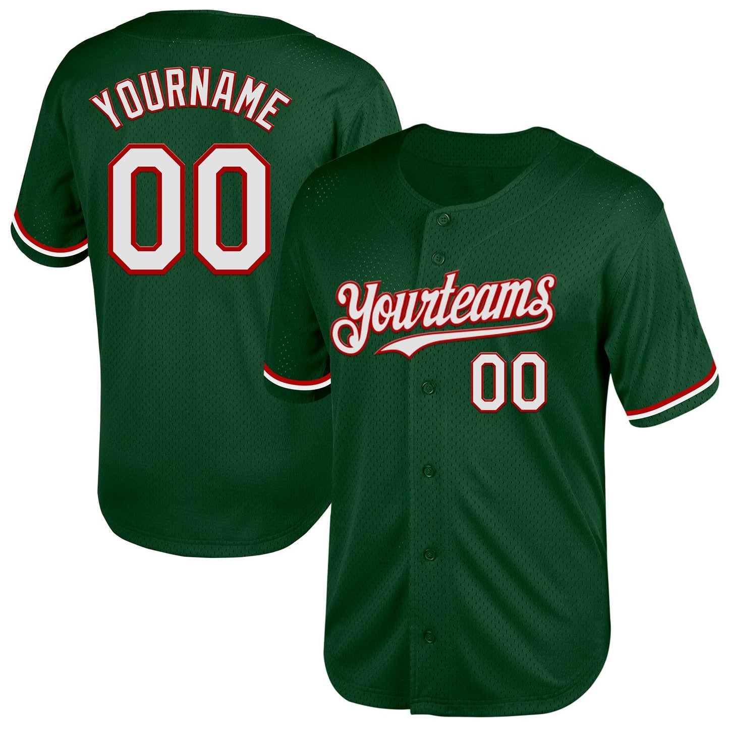 Custom Green White-Red Mesh Authentic Throwback Baseball Jersey - Main View