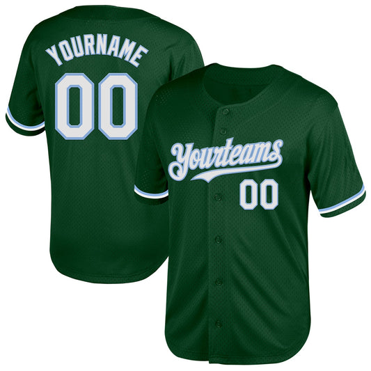 Custom Green White-Light Blue Mesh Authentic Throwback Baseball Jersey - Main View