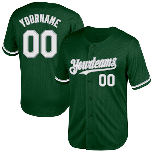 Custom Green White-Gray Mesh Authentic Throwback Baseball Jersey - Main View