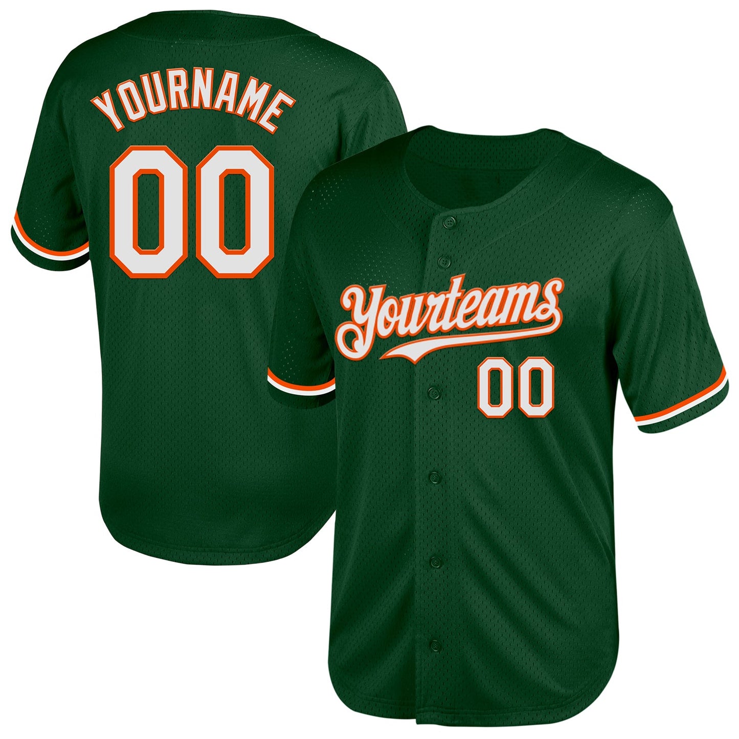 Custom Green White-Orange Mesh Authentic Throwback Baseball Jersey - Main View