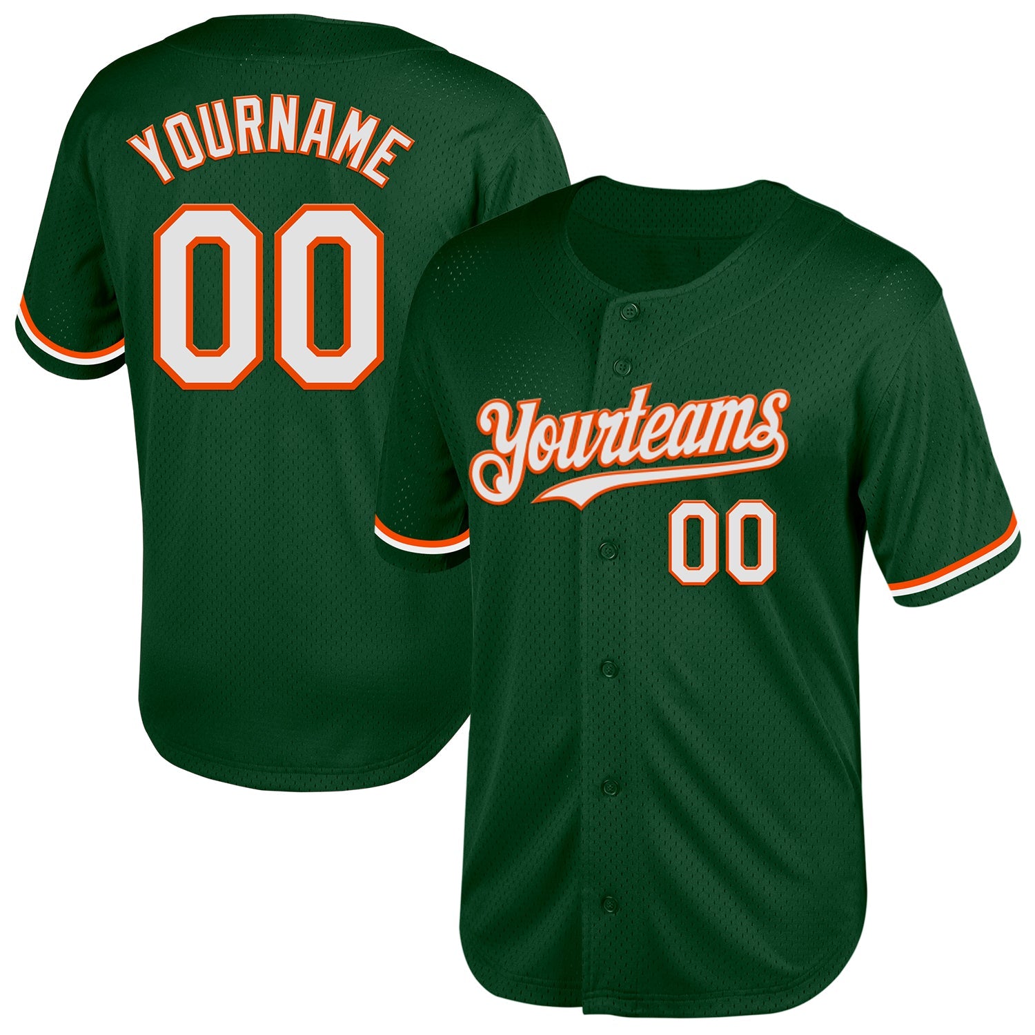 Custom Green White-Orange Mesh Authentic Throwback Baseball Jersey - Main View