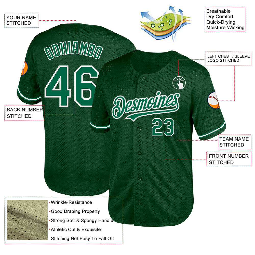 Custom Green Kelly Green-White Mesh Authentic Throwback Baseball Jersey view 3