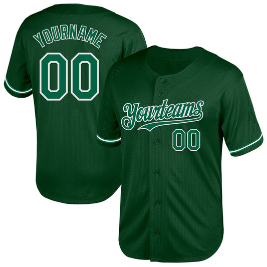 Custom Green Kelly Green-White Mesh Authentic Throwback Baseball Jersey - Main View