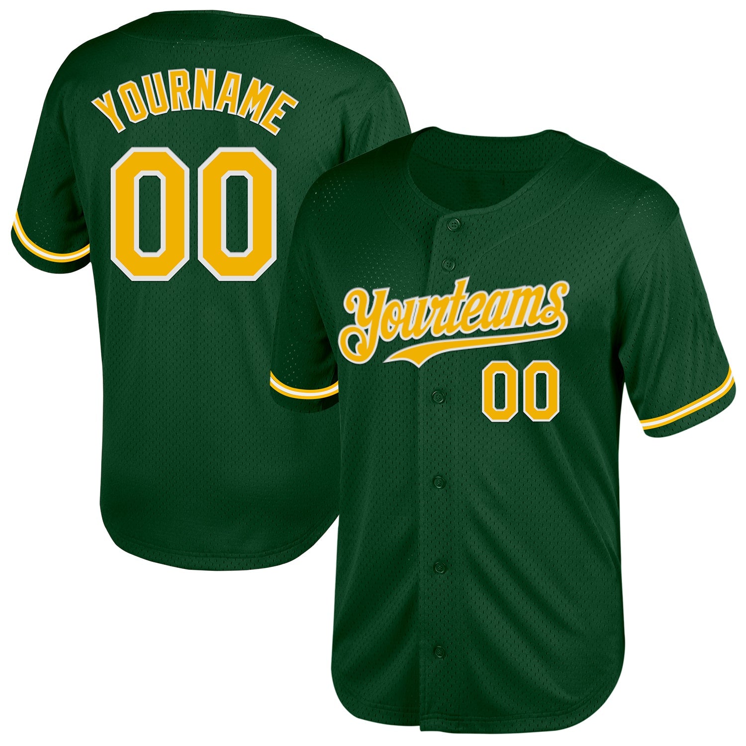 Custom Green Gold-White Mesh Authentic Throwback Baseball Jersey - Main View