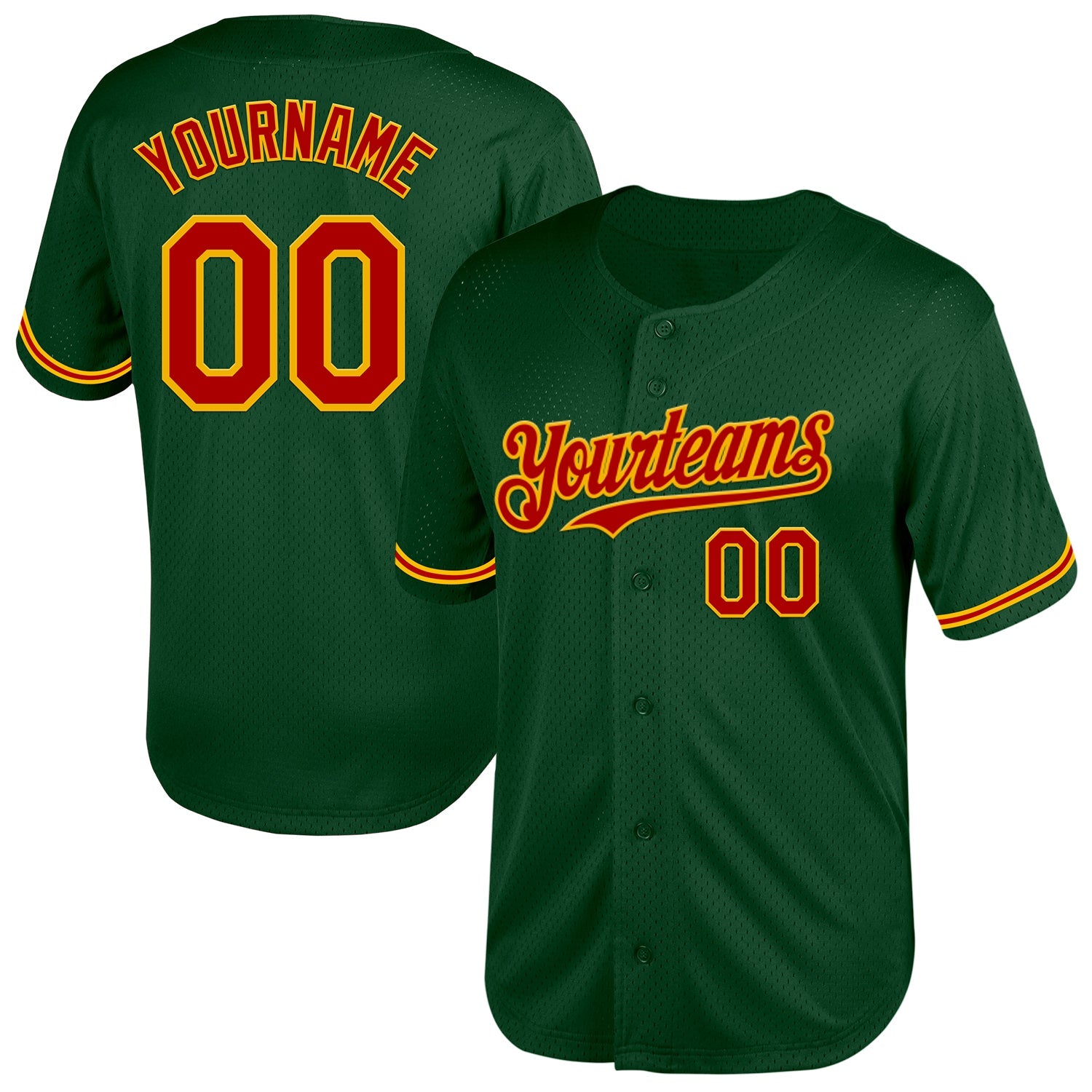 Custom Green Red-Gold Mesh Authentic Throwback Baseball Jersey - Main View
