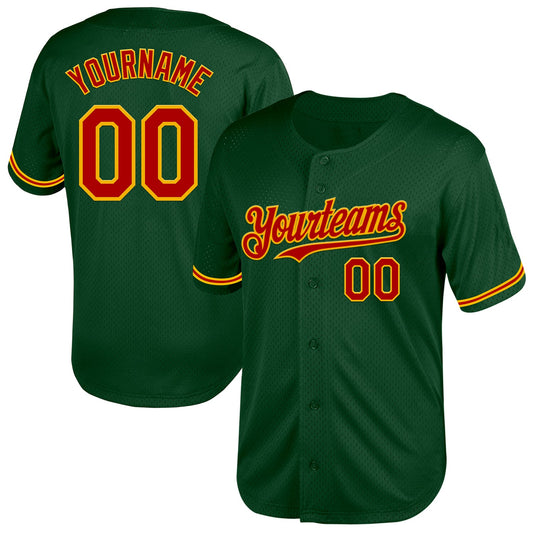 Custom Green Red-Gold Mesh Authentic Throwback Baseball Jersey - Main View