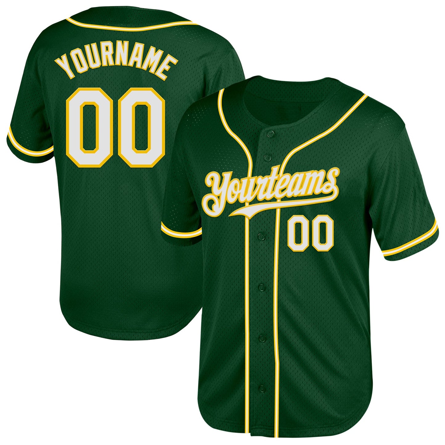 Custom Green White-Yellow Mesh Authentic Throwback Baseball Jersey - Main View